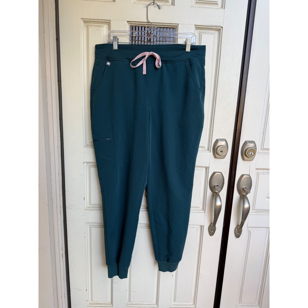 Figs Teal Jogger Scrub Pants with Pink Drawstring